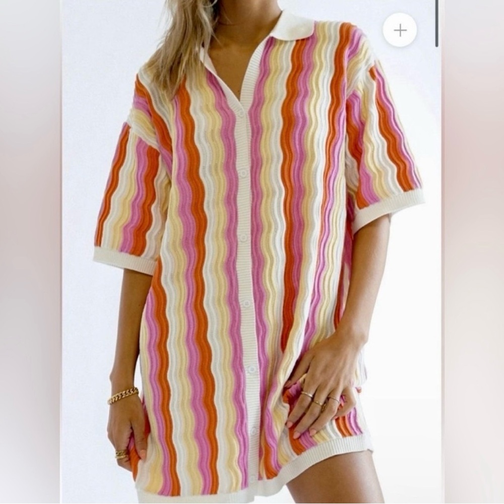 YLLW THE LABEL Felix Knit Colorful Striped Button-Up Dress Size S/M